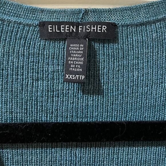EILEEN FISHER Merino V-Neck Top Regenerative Wool Blue Spruce Women’s Size XXS - Picture 8 of 9